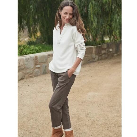 Frank & Eileen Patrick Popover Henley Sweatshirt White 100% Cotton Womens Medium - Picture 7 of 7